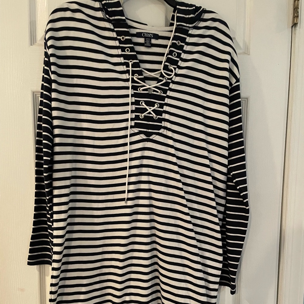 New Chaps Women’s Beach Cover up Tropic Bay Blue and White Stripe Size Small